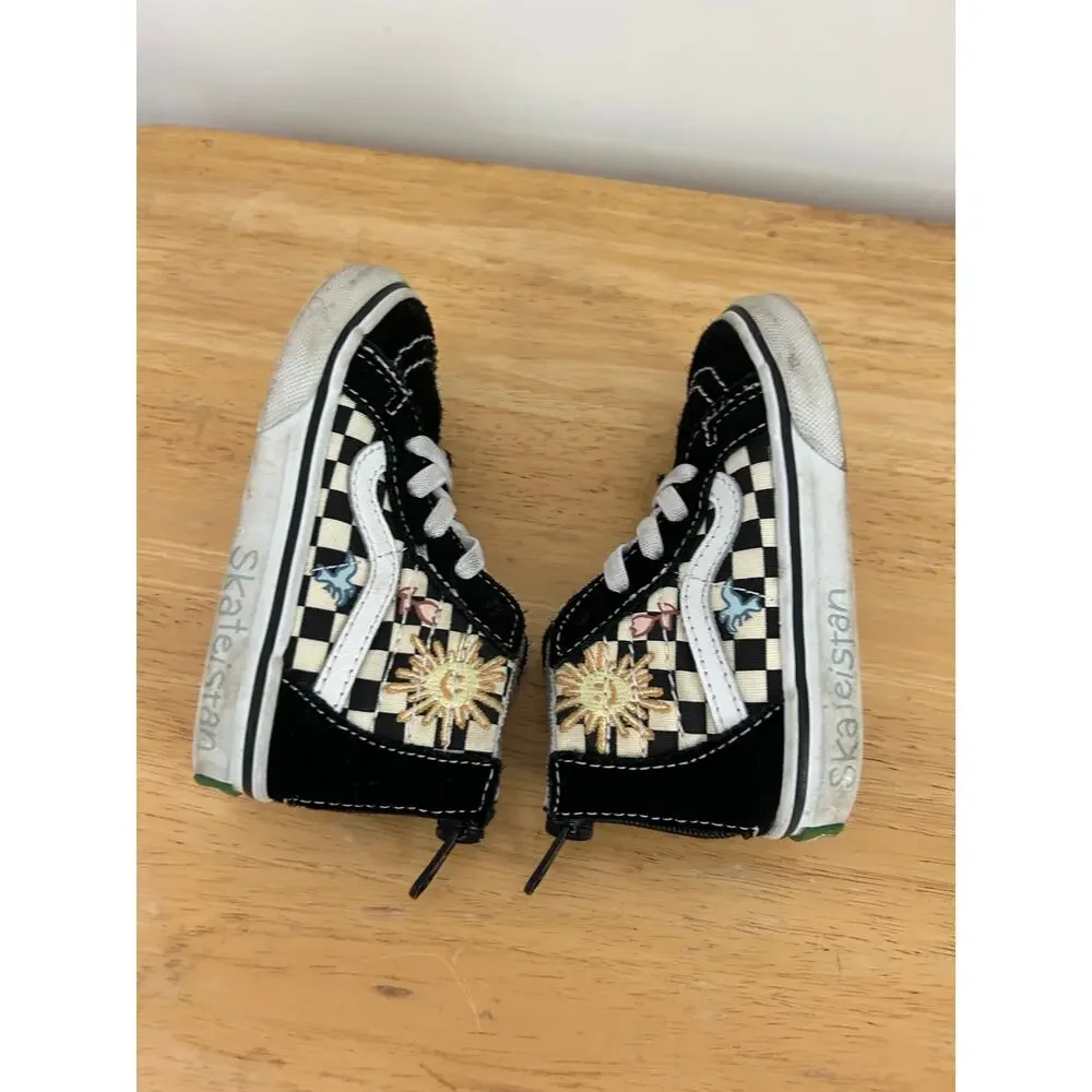Vans x Skateistan Toddler Sk8‑Hi Black Checkered Sneakers Size 6.5 Embroidered